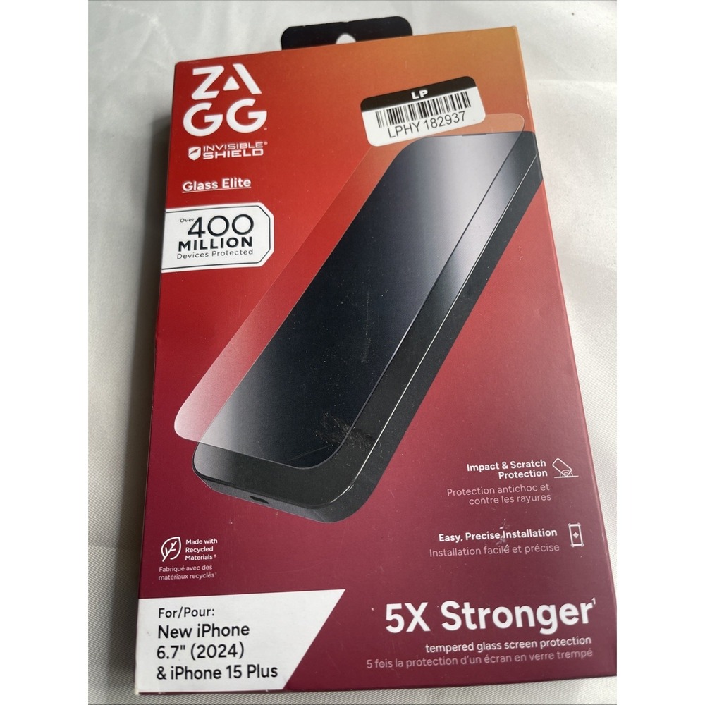 ZAGG Glass Elite Screen Protector iPhone 15Plus 16Plus 6.7 Clear NEW 5X Stronger